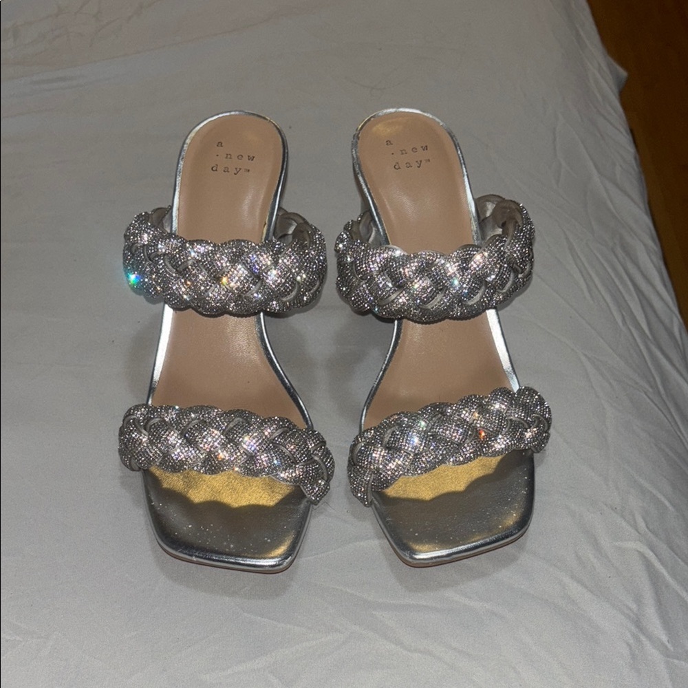 a new day Silver Heels with Braided Straps and Medium Heel